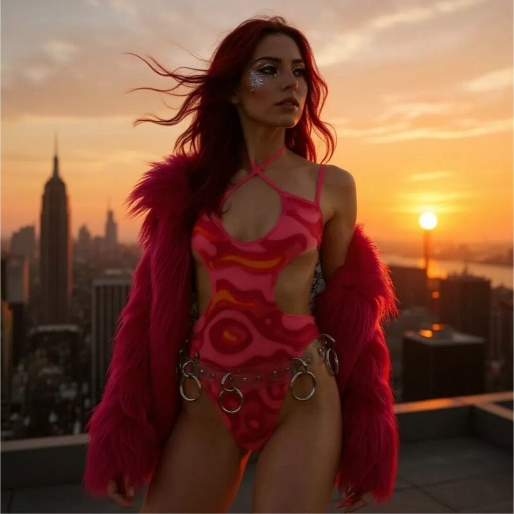 Ivy Berlin Dolls Kill Pink Lava Layla Cut Out Bodysuit Psychedelic Rave XL NWT - Picture 6 of 9
